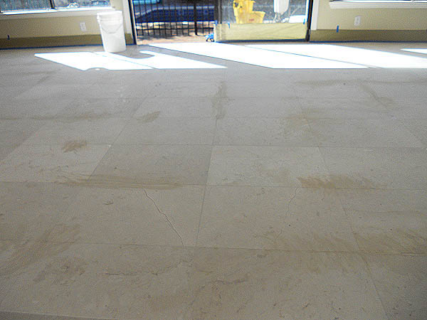 Crema marfil marble before restoration